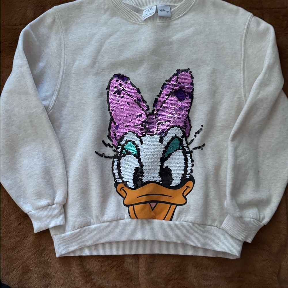Disney Women's Sweater - Cream with Sequin Design
